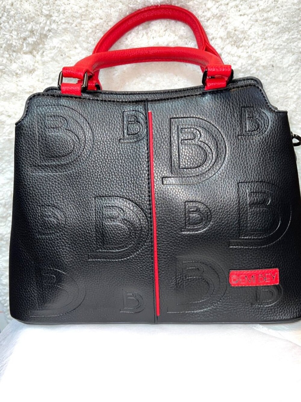 New Demi Bey Redline Embossed PU Leather Bag Dual Handles Zipper Closure Strap - Picture 1 of 8